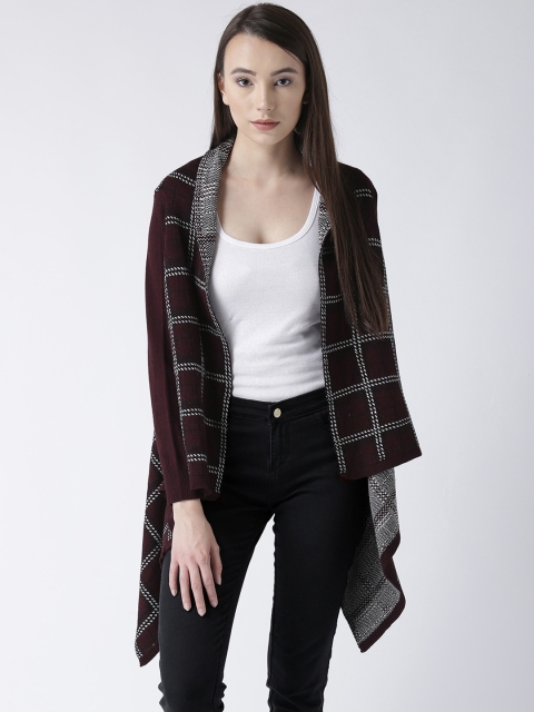 

Club York Women Burgundy & White Checked Waterfall Winter Shrug