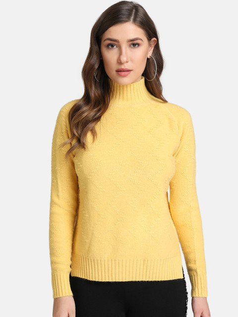 

Kazo Women Yellow Self Design Pullover