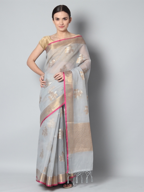 

EthnicRoom Grey & Silver-Toned Handloom Woven Design Banarasi Saree