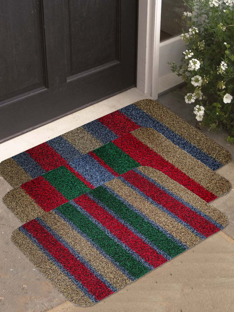 

Athom Trendz Set of 3 Red & Brown Striped Anti-Skid Doormats