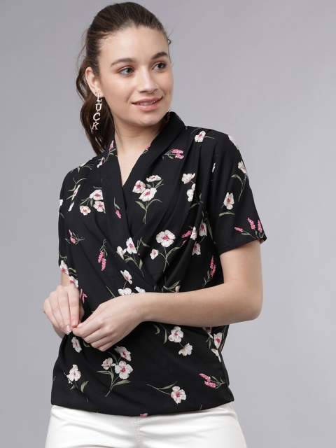 

Tokyo Talkies Women Black & White Printed Wrap Top