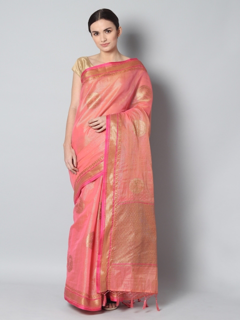 

EthnicRoom Pink & Golden Handloom Woven Design Banarasi Saree