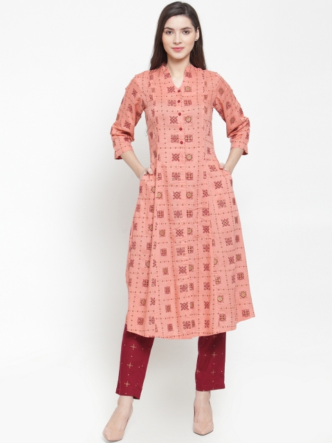

Ayaany Women Pink Printed A-Line Kurta