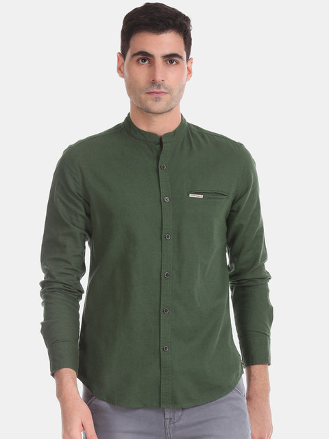 

U.S. Polo Assn. Denim Co. Men Olive Green Slim Fit Solid Casual Shirt