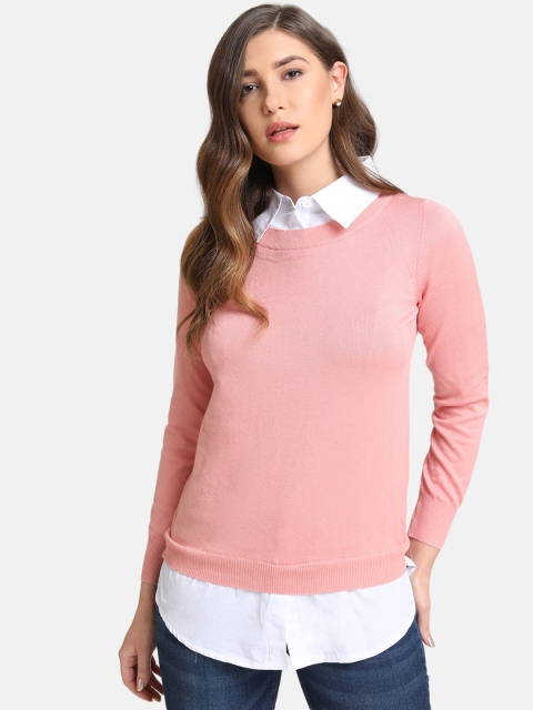 

Kazo Women Pink Solid Shirt Style Pullover