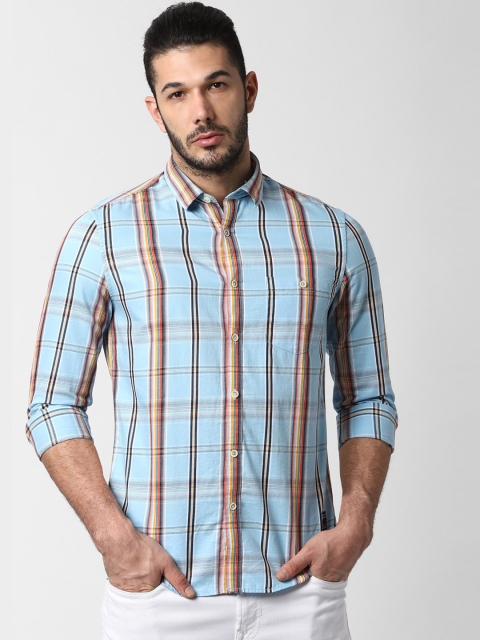 

Peter England Casuals Men Blue & Yellow Slim Fit Checked Casual Shirt