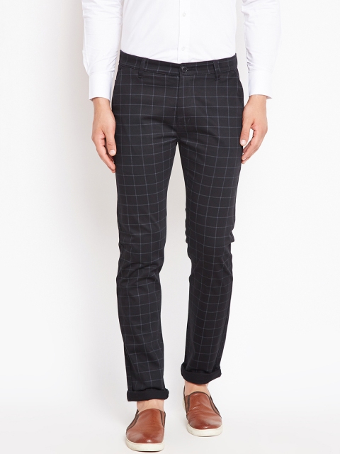 

Hancock Men Black Slim Fit Checked Regular Trousers