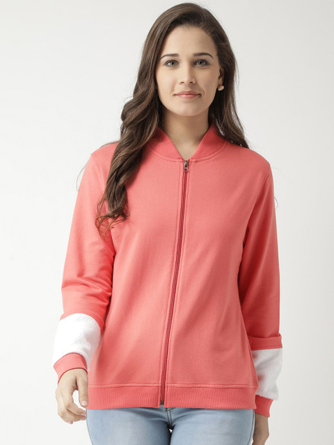 

Club York Women Coral Pink Solid Sweatshirt