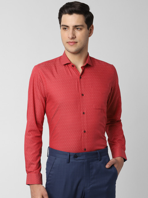 

Peter England Men Red Slim Fit Self Design Formal Shirt