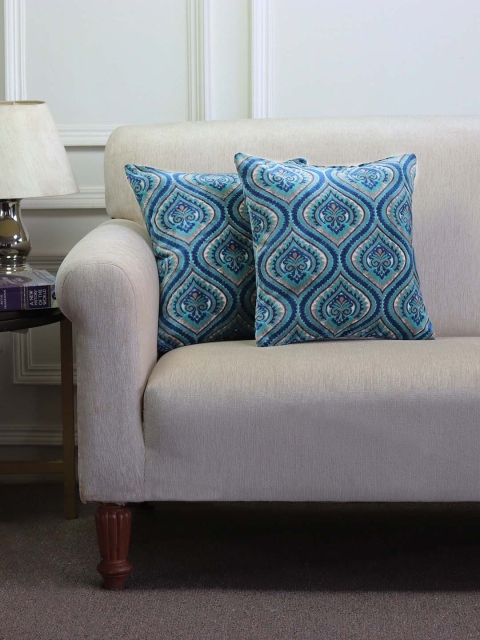 

GMF Blue & Sea Green Set of 2 Ethnic Motifs Square Cushion Covers