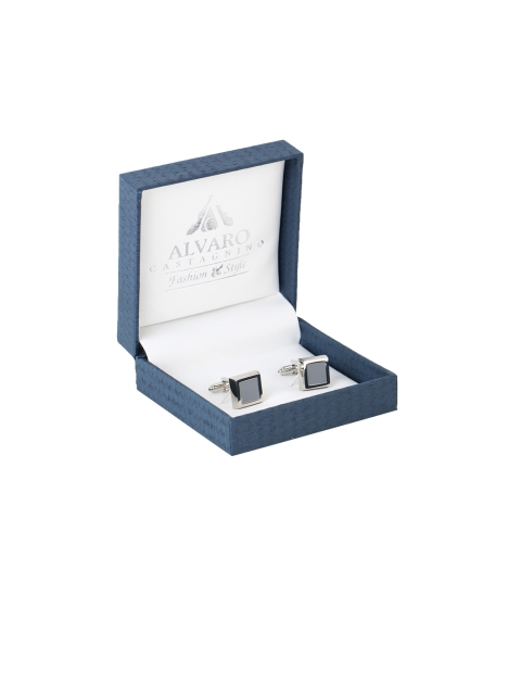 

Alvaro Castagnino Grey & Silver-Toned Square Stone Studded Cufflinks