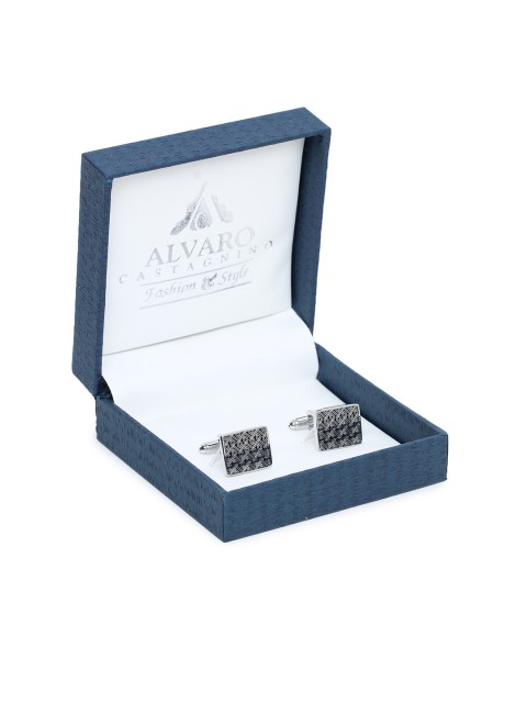 

Alvaro Castagnino Black & Silver-Toned Square Printed Cufflinks