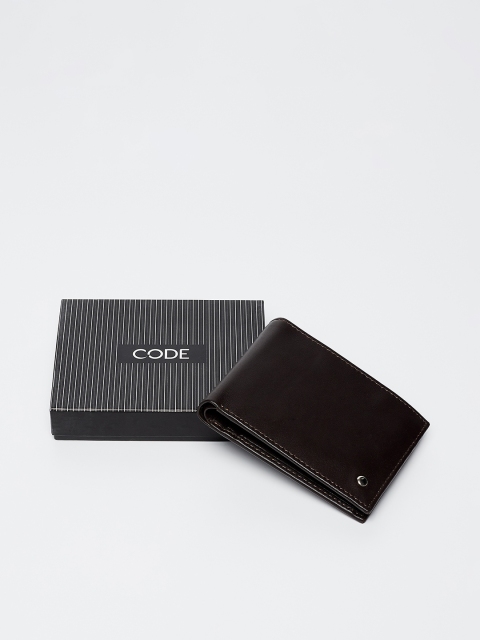 

CODE by Lifestyle Men Brown Solid Leather Two Fold Wallet