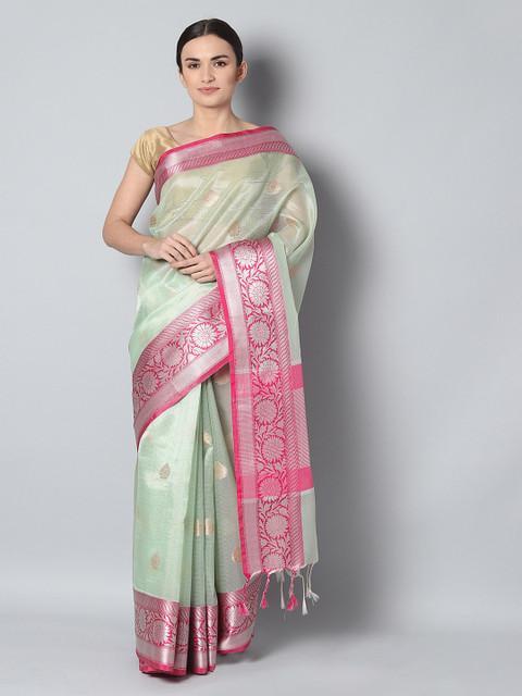

EthnicRoom Green & Pink Handloom Woven Design Banarasi Saree