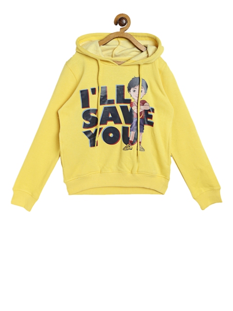 

Shiva Boys Yellow & Black Printed Hooded Sweatshirt