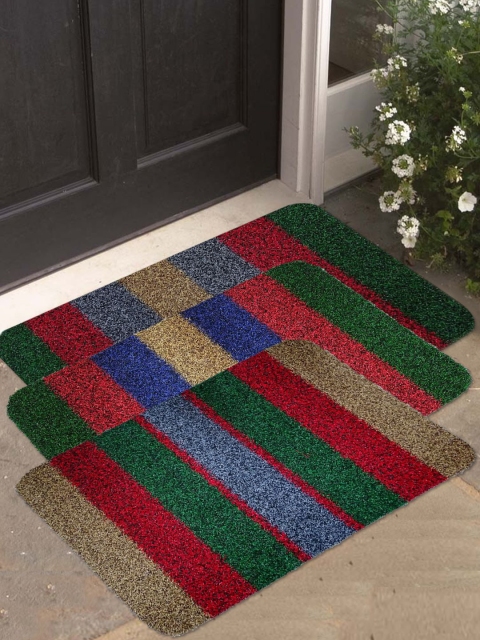 

Athom Trendz Set of 3 Multicoloured Striped Anti-Skid Doormats, Multi
