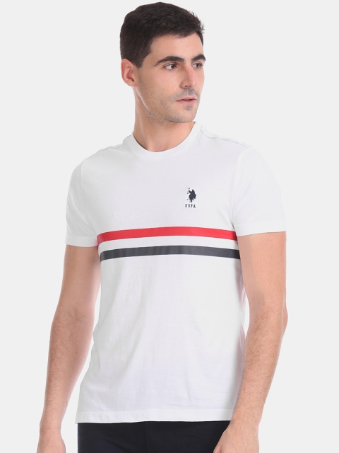 

U.S. Polo Assn. Men White & Red Striped Round Neck T-shirt