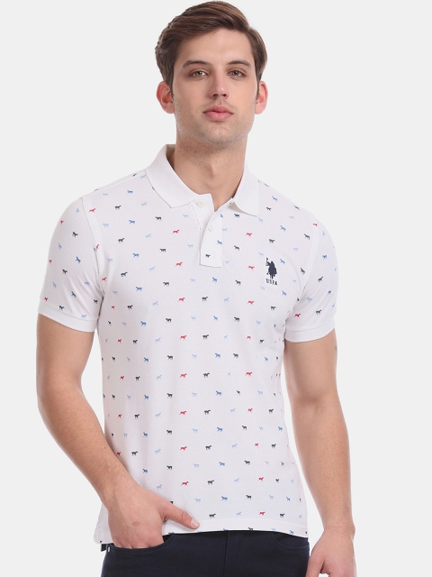 

U.S. Polo Assn. Men White Printed Polo Collar Pure Cotton T-shirt