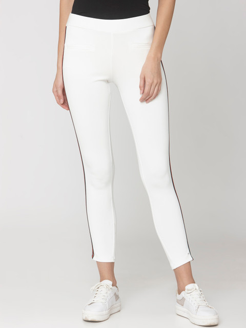 

Smarty Pants Women White Solid Slim Fit Treggings