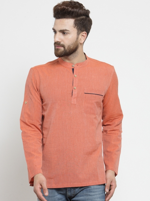 

NEUDIS Men Orange Solid Straight Kurta