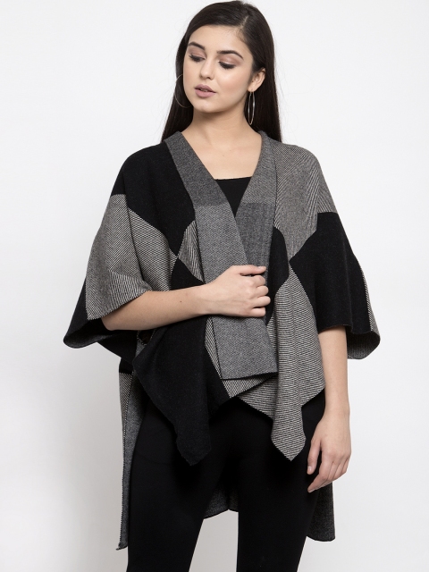 

Global Republic Women Charcoal Grey & Black Checked Open Front Shrug