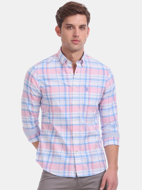 

U.S. Polo Assn. Men Pink & Blue Regular Fit Checked Casual Shirt