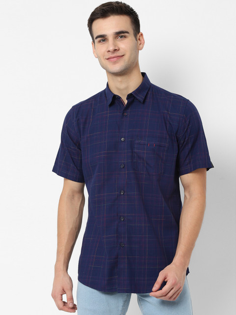 

Allen Solly Men Navy Blue Slim Fit Checked Casual Shirt