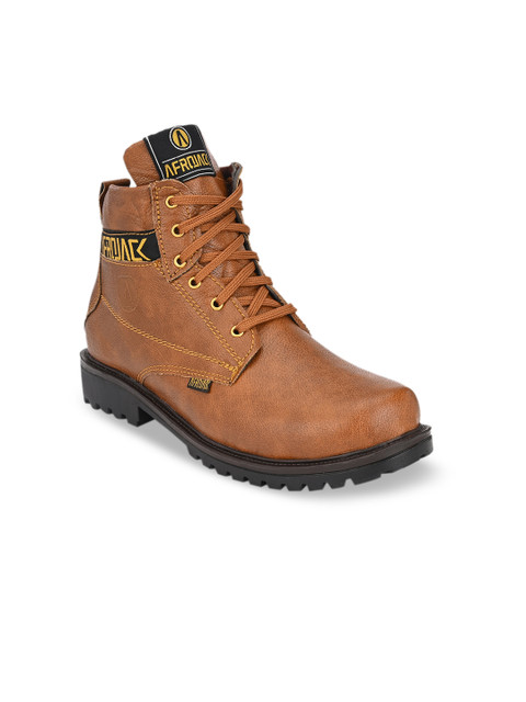 

AfroJack Men Tan Solid Synthetic Leather Mid-Top Flat Boots