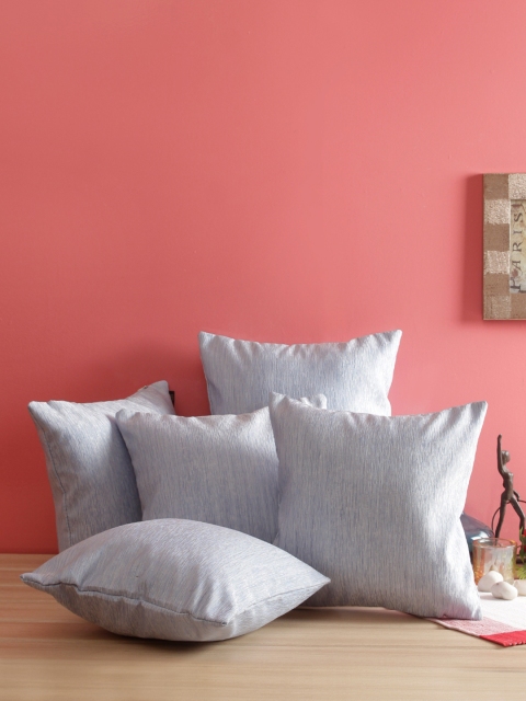 

ROMEE Blue & Off-White Set of 5 Self Design Square Cushion Covers