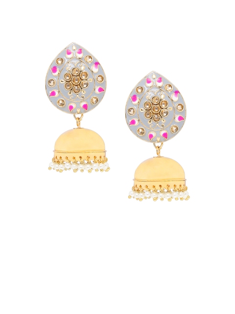 

SALWAR STUDIO Gold-Plated & Grey Dome Shaped Jhumkas