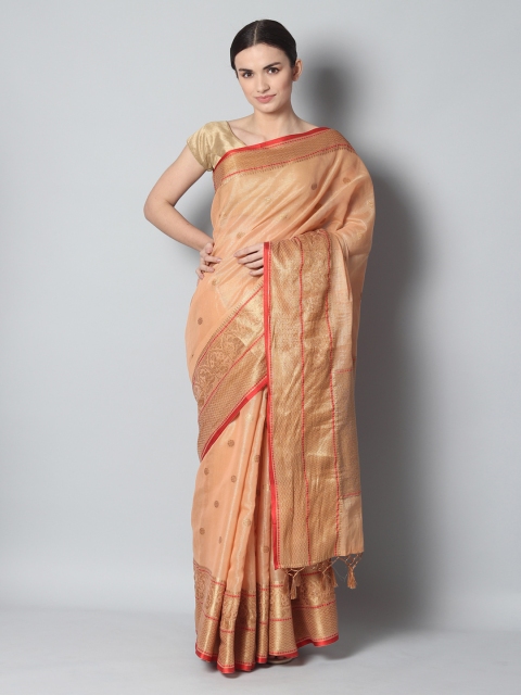 

EthnicRoom Peach-Coloured Handloom Woven Design Banarasi Saree