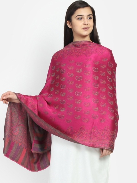 

Anekaant Women Fuchsia Woven Design Paisley Shawl
