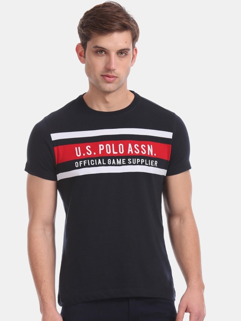 

U.S. Polo Assn. Men Navy Blue Embroidered Round Neck Pure Cotton T-shirt