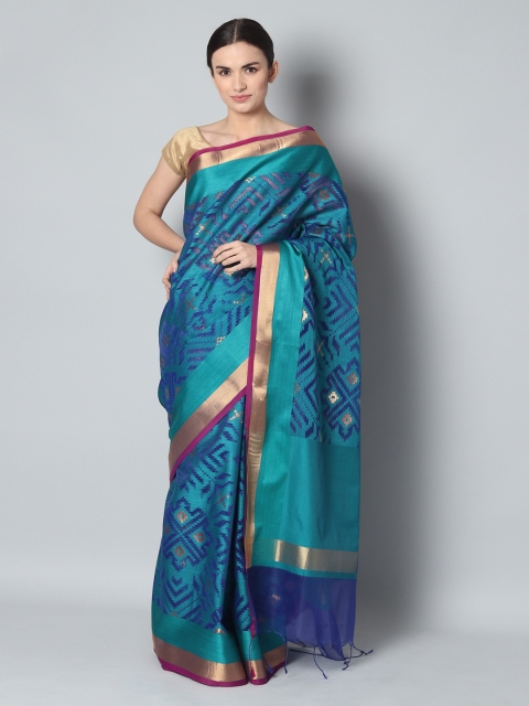

EthnicRoom Blue Silk Cotton Woven Design Banarasi Saree