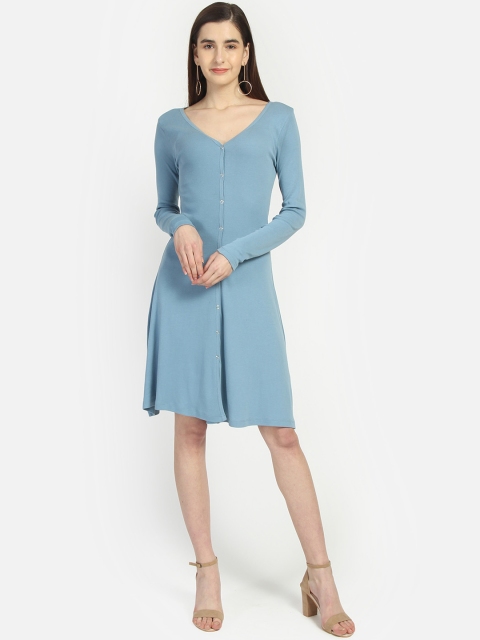 

Yaadleen Women Blue Solid Fit and Flare Dress