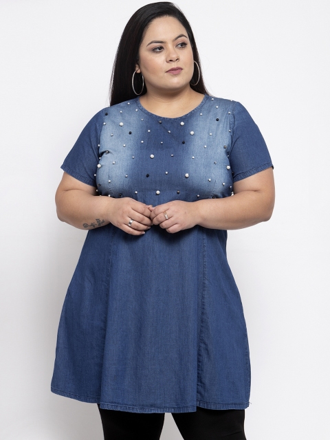 

plusS Women Blue Embellished Tunic