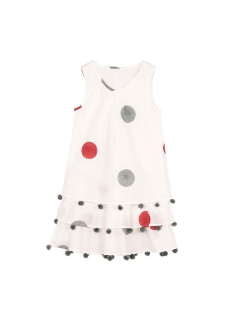 

My Little Lambs Girls White & Red Printed Layered A-Line Dress