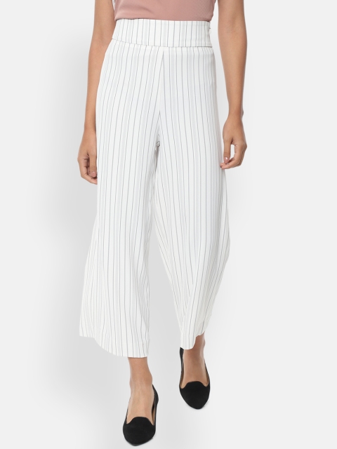 

Van Heusen Woman Women White & Black Regular Fit Striped Culottes