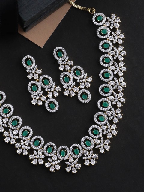 

Studio Voylla Gold-Plated Green CZ Studded Handcrafted Jewellery Set
