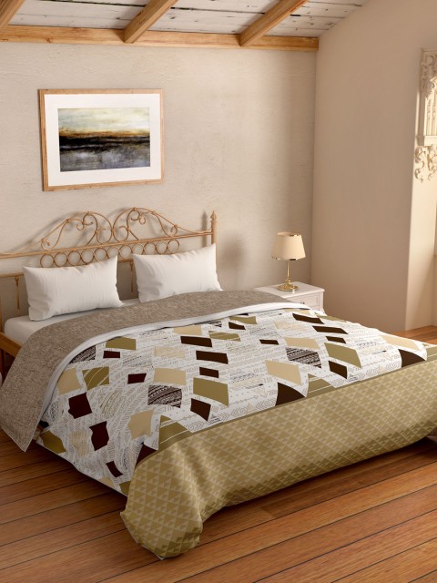 

SPACES White & Beige Geometric AC Room 150 GSM Double Bed Comforter