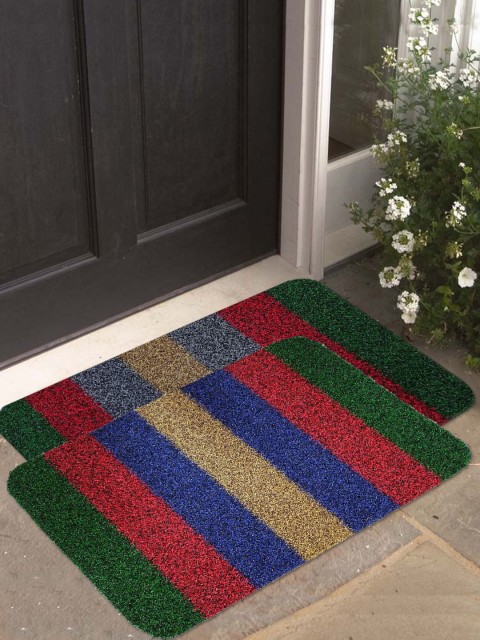 

Athom Trendz Set of 2 Striped Anti-Skid Doormats, Red