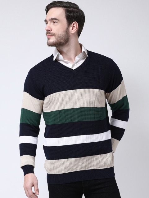 

COBB Men Navy Blue Colourblocked Pullover Sweater