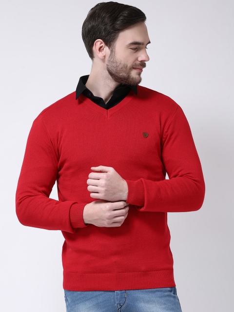 

COBB Men Red Solid Pullover Sweater