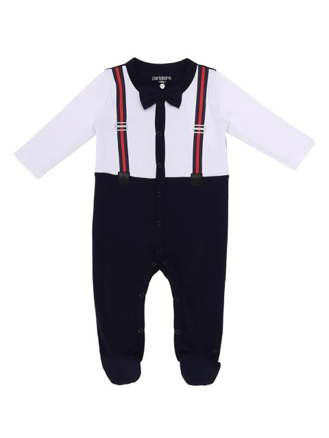 

Pantaloons Baby Boys White & Navy Blue Colourblocked Sleepsuit