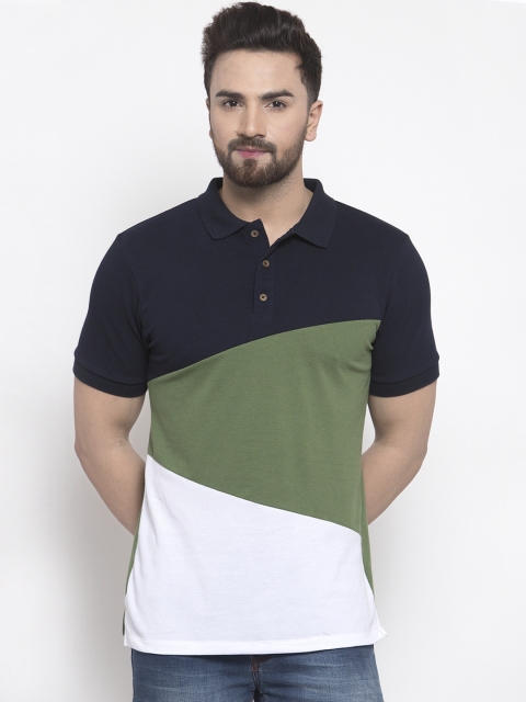 

Kalt Men Navy Blue Colourblocked Polo Collar T-shirt