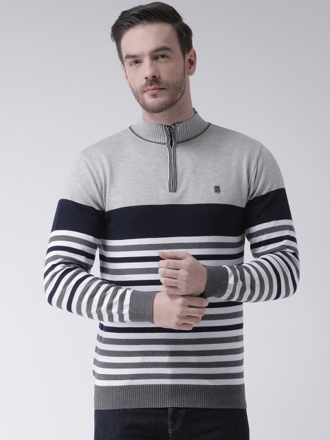 

COBB Men Grey Striped Pullover