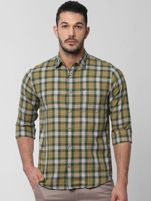 

Peter England Casuals Men Green & Yellow Slim Fit Checked Casual Shirt