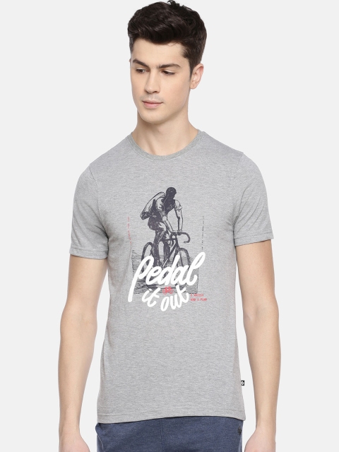 

Dollar Bigboss Men Grey Melange Printed Lounge T-shirt