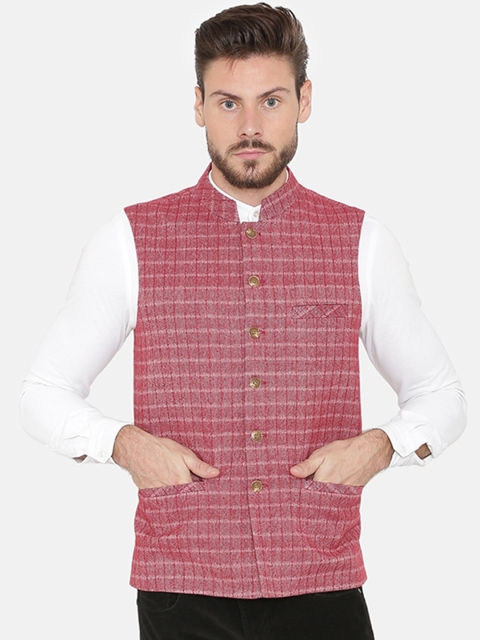 

NEUDIS Men Pink Woven Design Pure Wool Nehru Jacket