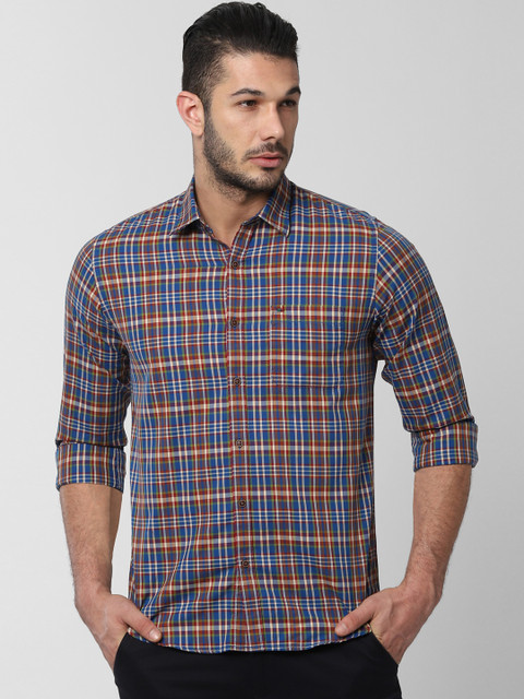 

Peter England Casuals Men Blue & Red Slim Fit Checked Casual Shirt